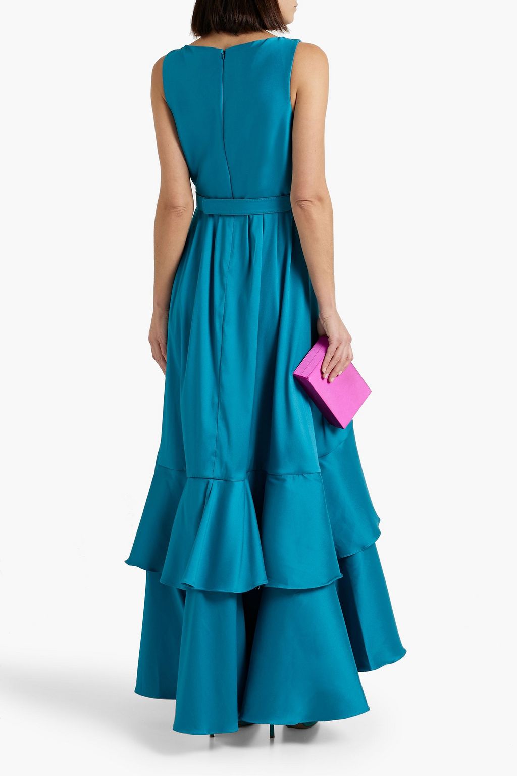 BADGLEY MISCHKA ダッチェスサテン ロングドレス ラッフル付き