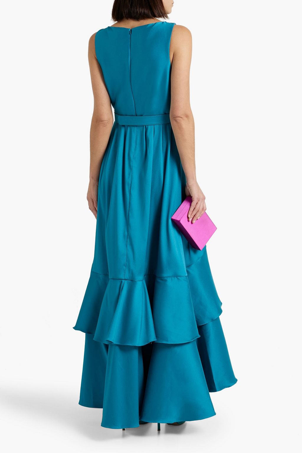 BADGLEY MISCHKA Ruffled duchesse satin gown | THE OUTNET