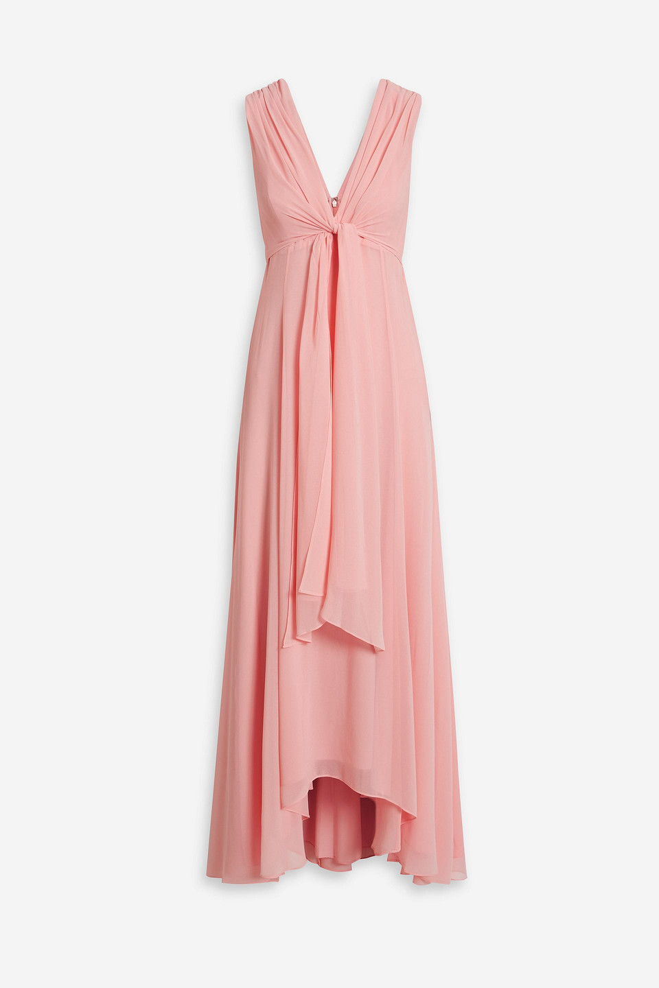 Badgley Mischka Asymmetric Draped Chiffon Gown In Baby Pink