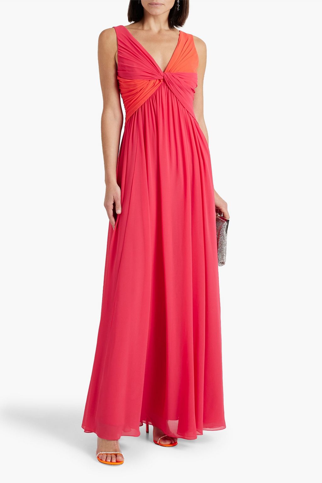 BADGLEY MISCHKA Twisted two-tone chiffon gown | THE OUTNET