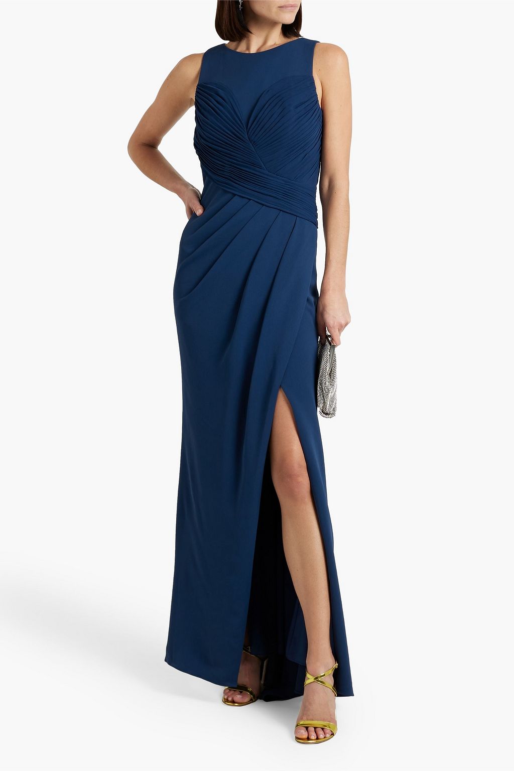 BADGLEY MISCHKA فستان سهرة من الكريب بكسرات