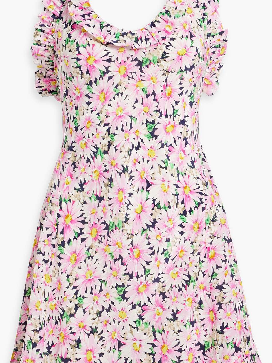 ruffled floral-print silk crepe de chine mini dress