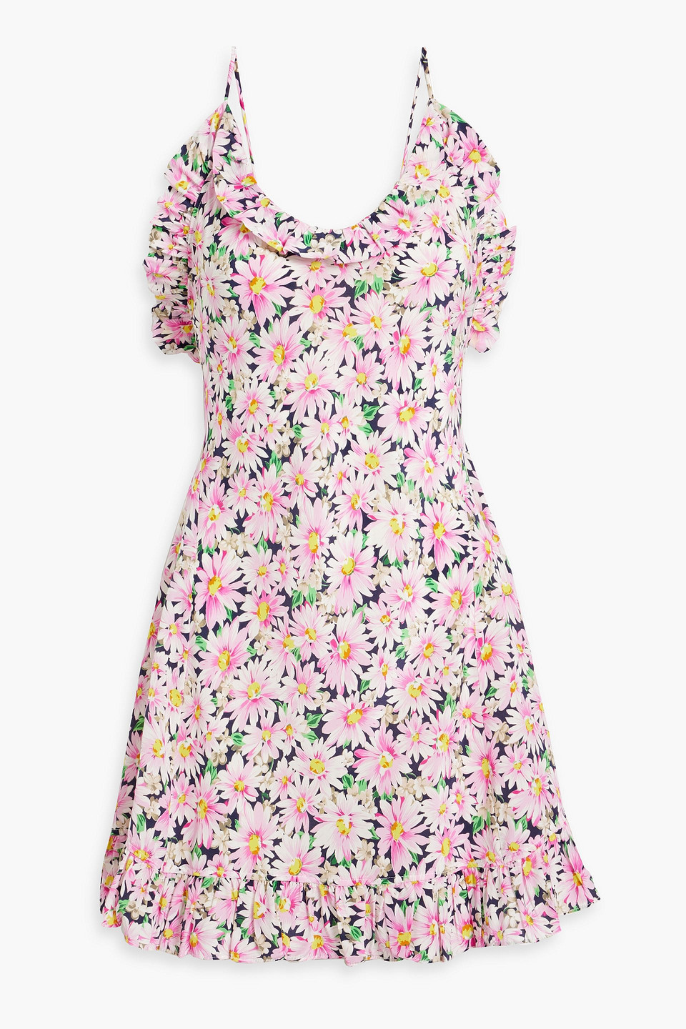 Ruffled floral-print silk crepe de chine mini dress