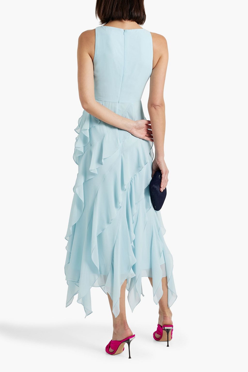 BADGLEY MISCHKA فستان متوسط الطول من الشيفون بتصميم مكشكش
