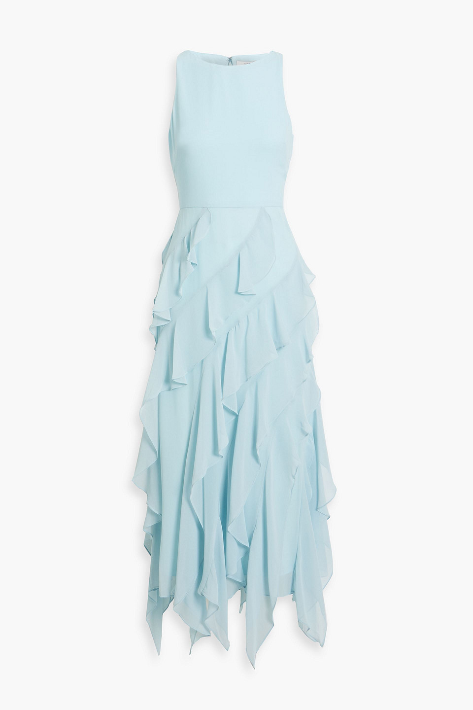 Badgley Mischka Ruffled Chiffon Midi Dress In Sky Blue