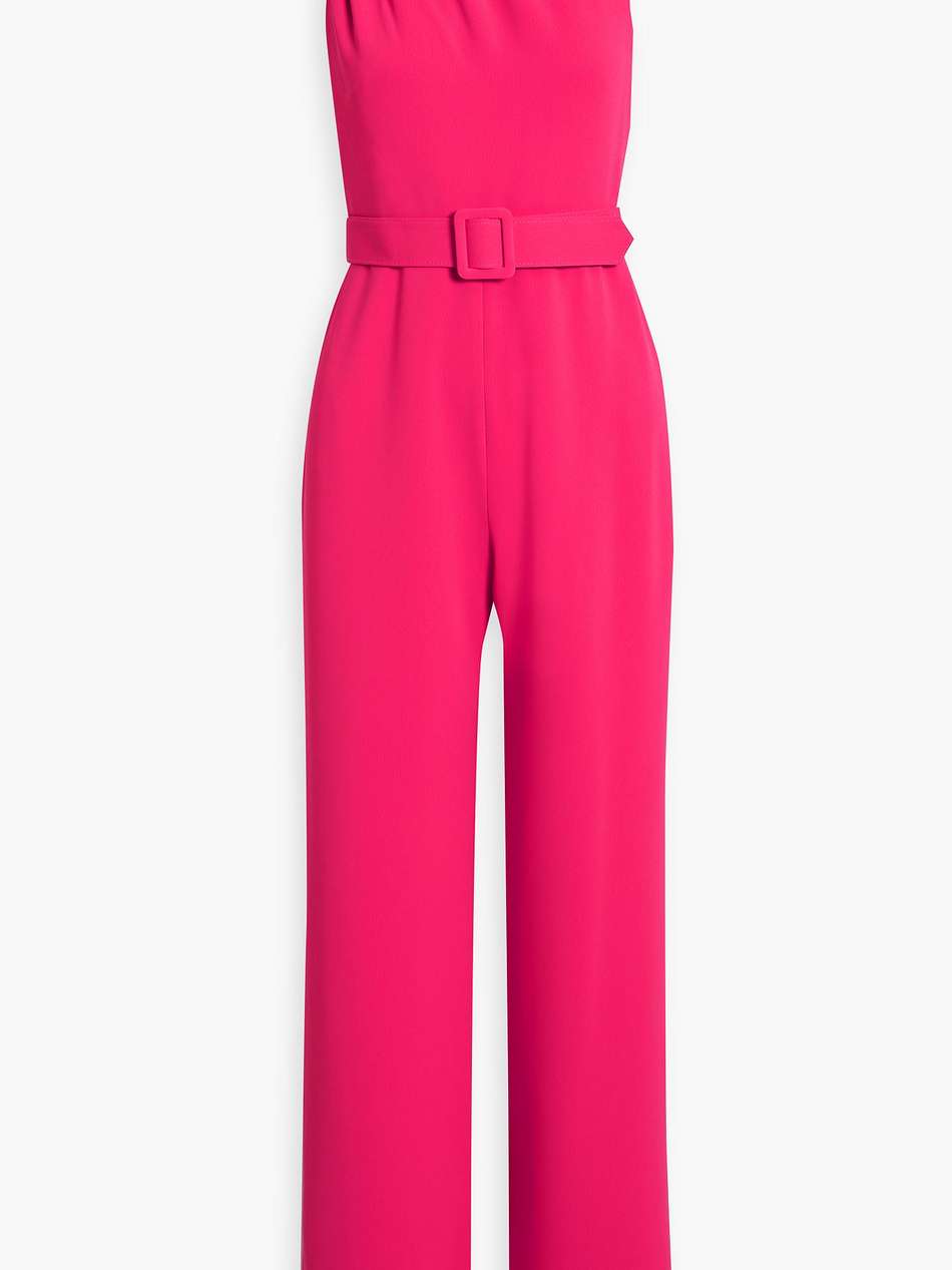 belted pleated crepe jumpsuit