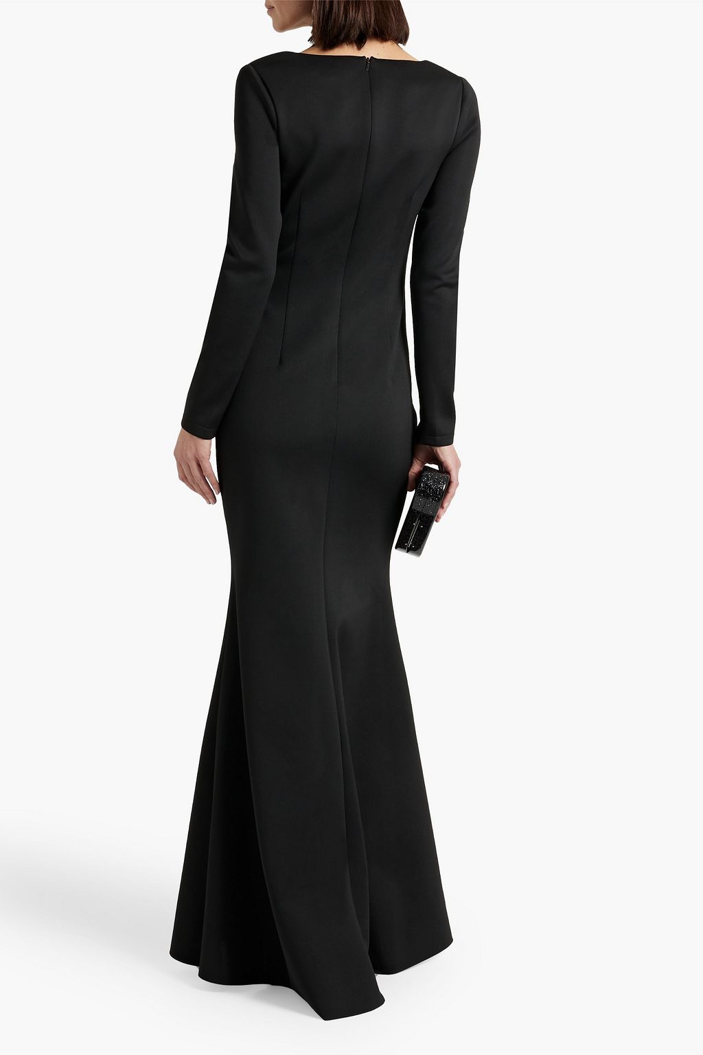 BADGLEY MISCHKA فستان سهرة مصنوع من قماش سكوبا بتصميم درابيه