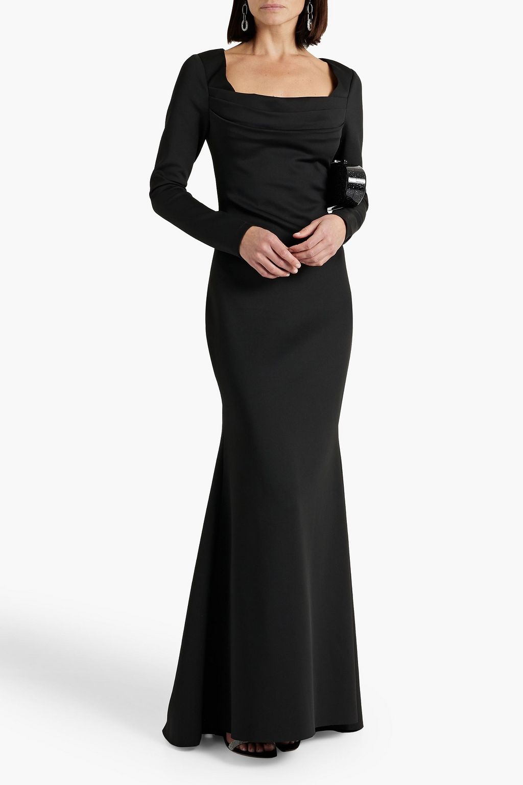 BADGLEY MISCHKA فستان سهرة مصنوع من قماش سكوبا بتصميم درابيه