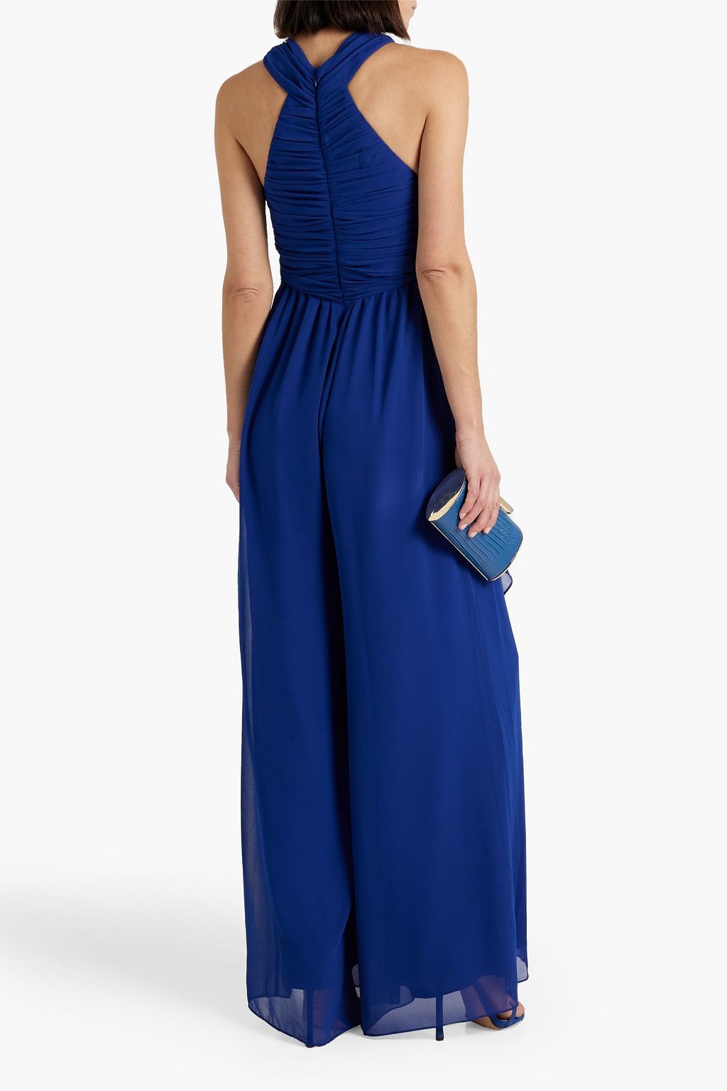 BADGLEY MISCHKA Crossover pleated chiffon wide-leg jumpsuit | THE OUTNET