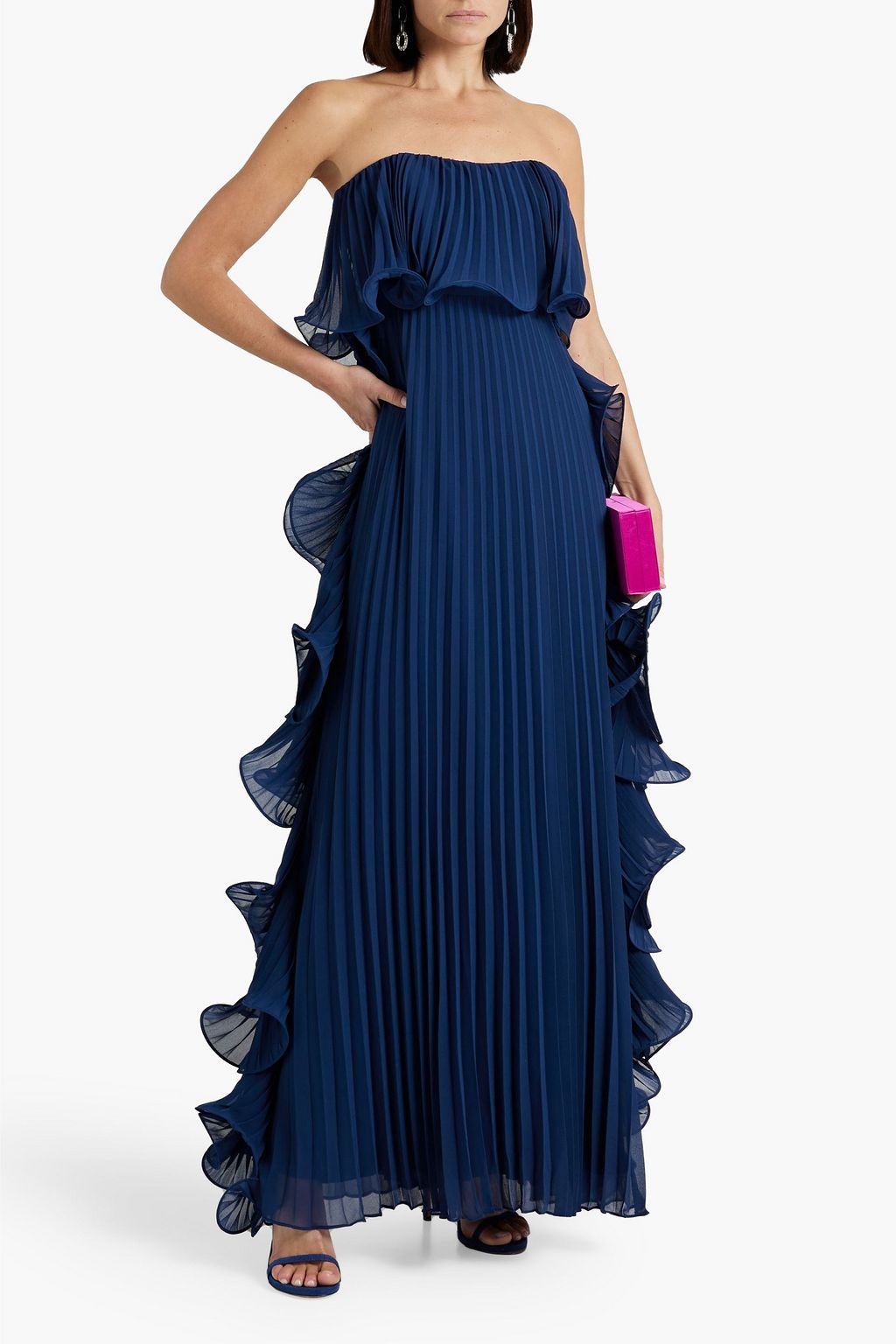 BADGLEY MISCHKA Strapless ruffled pleated chiffon gown | THE OUTNET