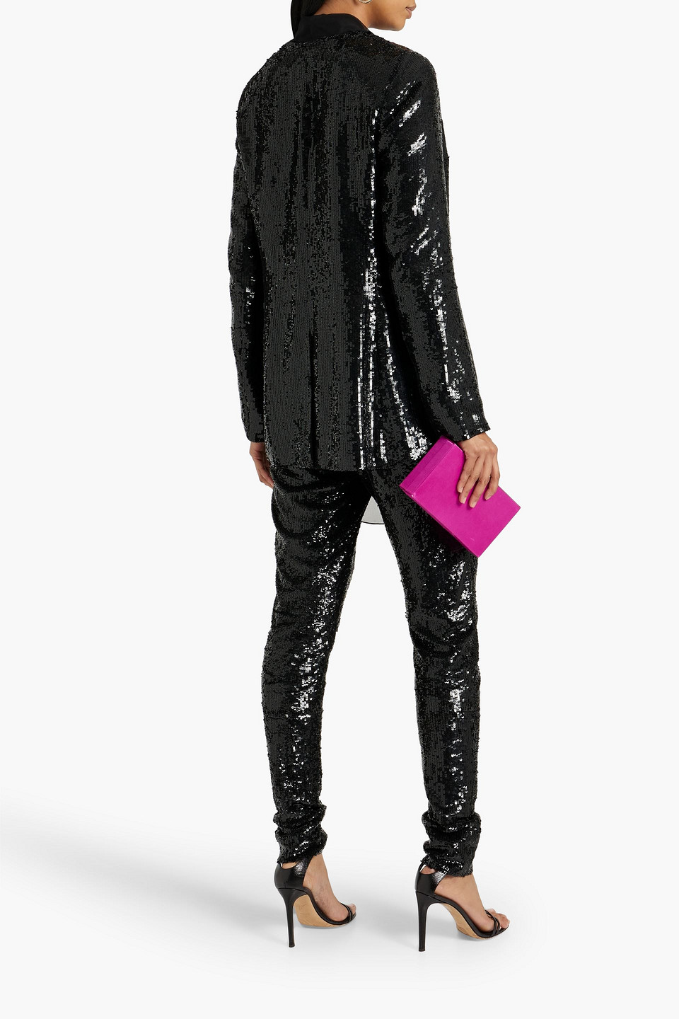 Shop Oscar De La Renta Sequined Silk-chiffon Blazer In Black