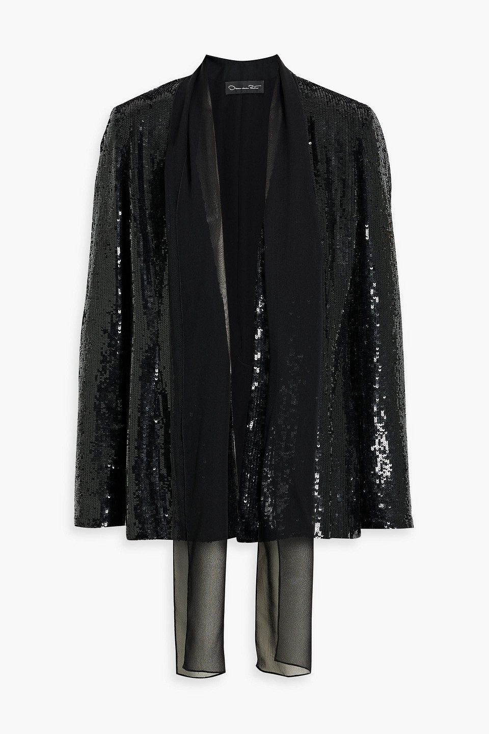 Oscar De La Renta Sequined Silk-chiffon Blazer In Black