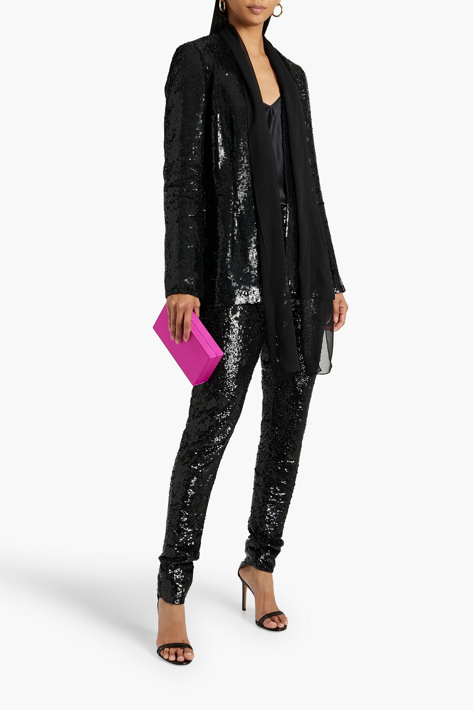 Shop Oscar De La Renta Sequined Silk-chiffon Blazer In Black