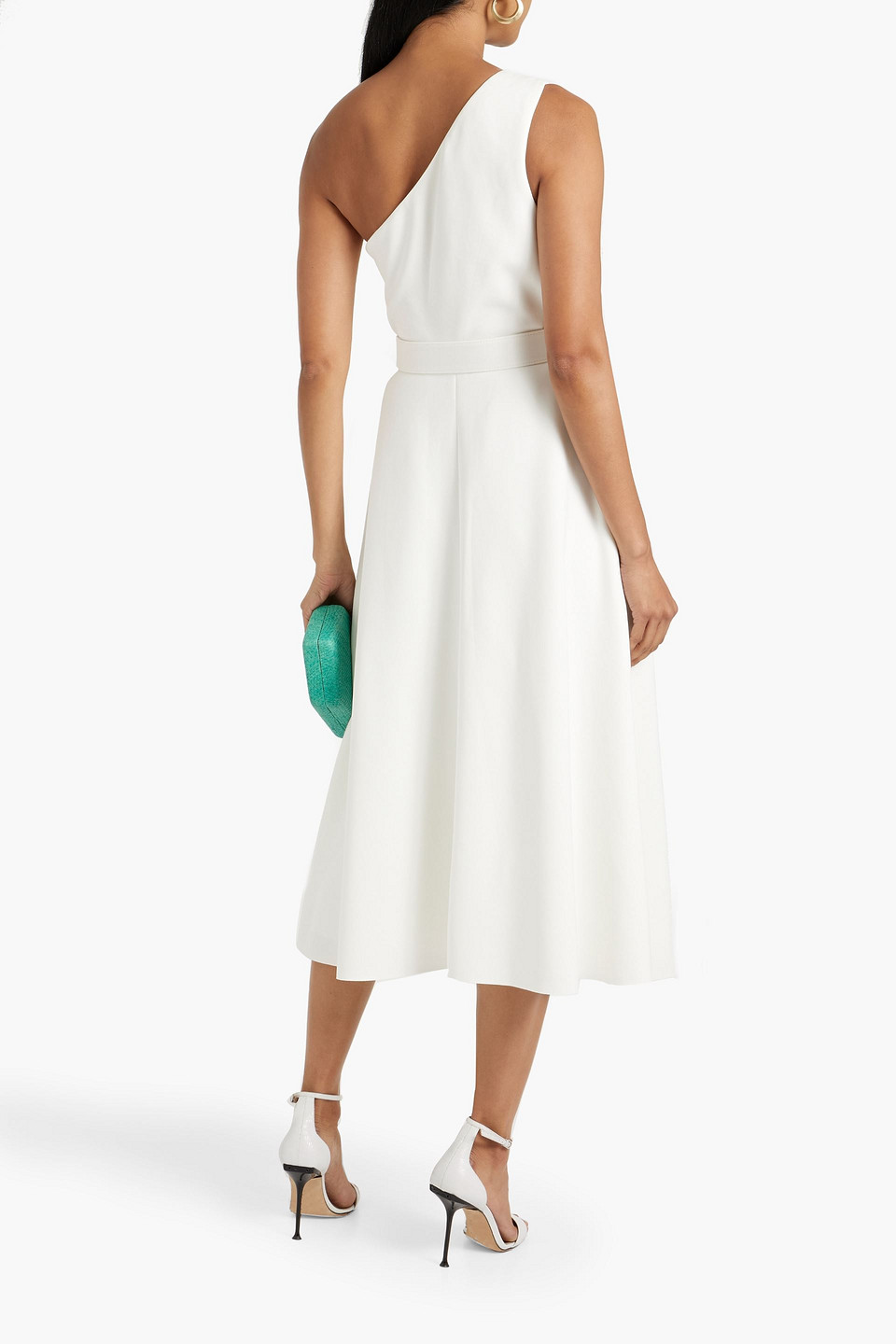 Shop Badgley Mischka One-shoulder Scuba Midi Dress In White