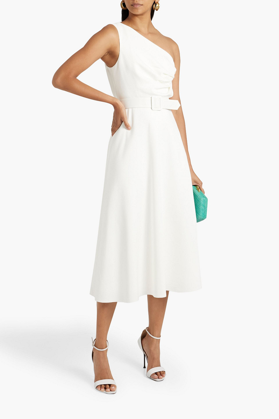Badgley Mischka One-shoulder Scuba Midi Dress In White