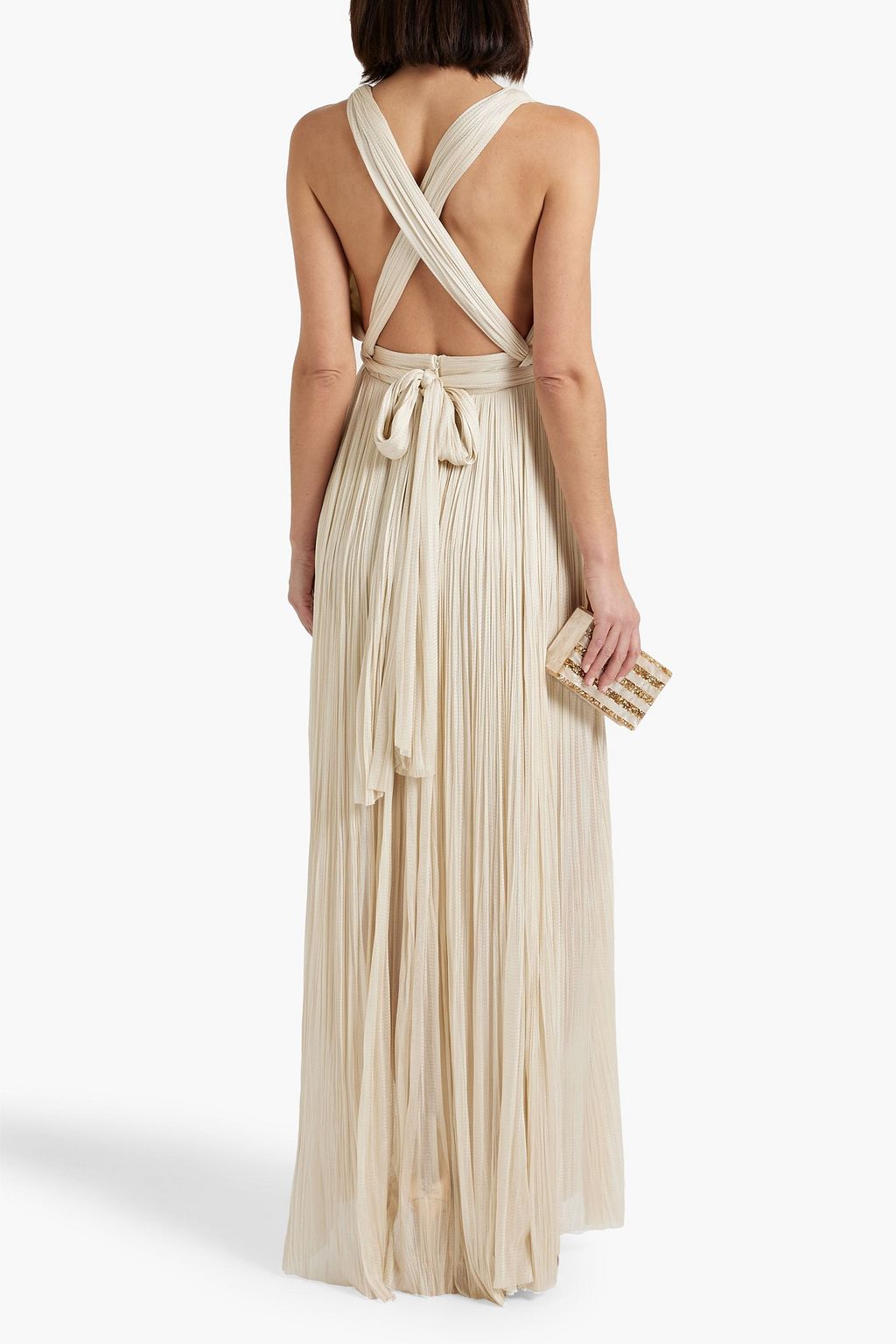 MARIA LUCIA HOHAN Rayana plissé crochet-knit silk gown