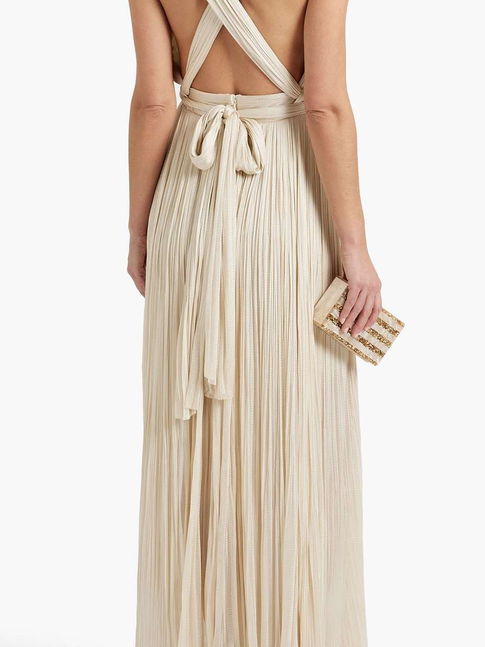 rayana plissé crochet-knit silk gown