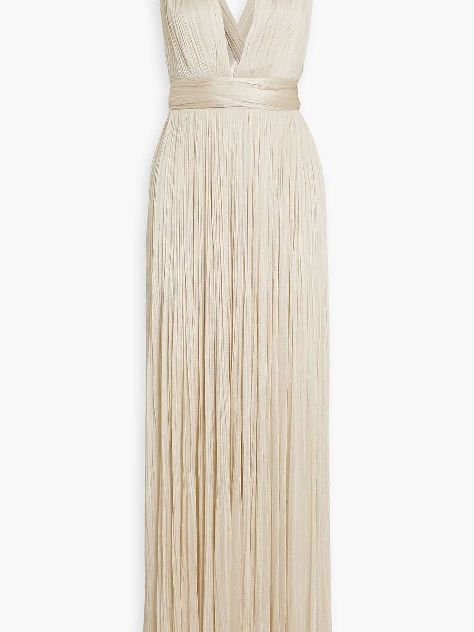 rayana plissé crochet-knit silk gown