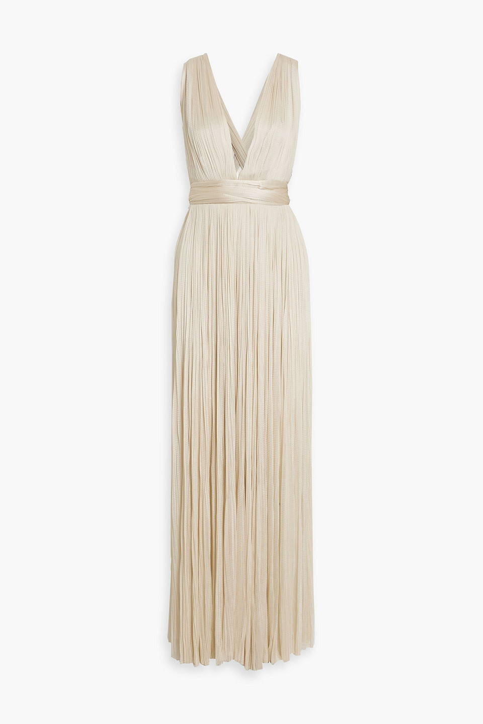 Maria Lucia Hohan Rayana Plissé Crochet-knit Silk Gown In Neutral