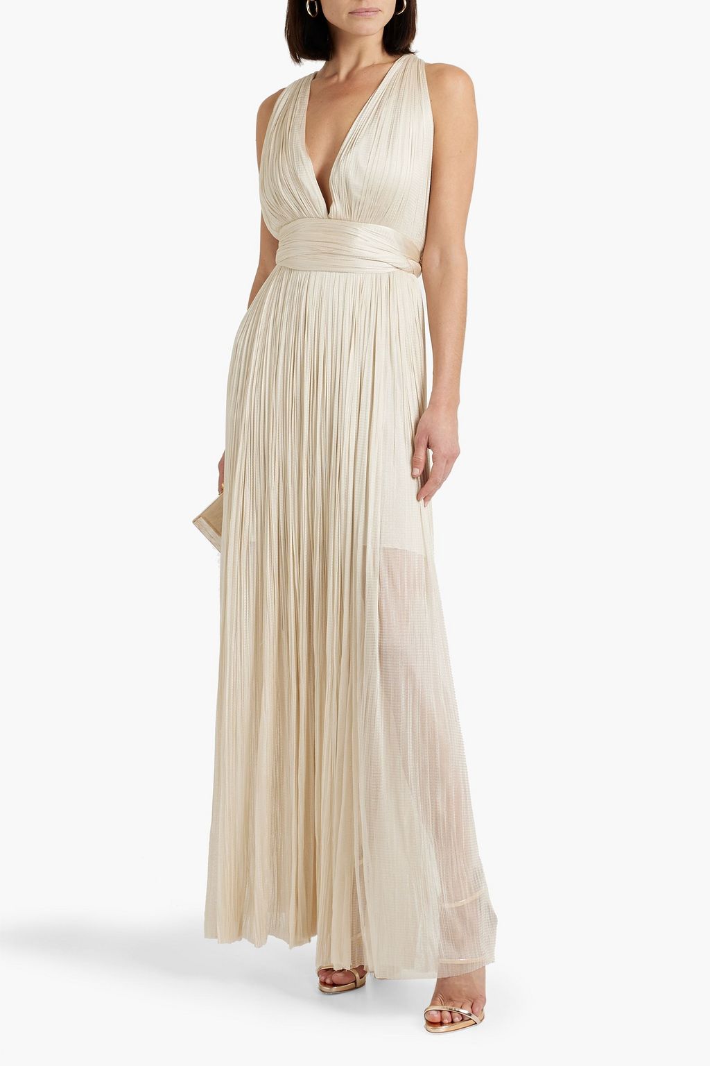 MARIA LUCIA HOHAN Rayana plissé crochet-knit silk gown