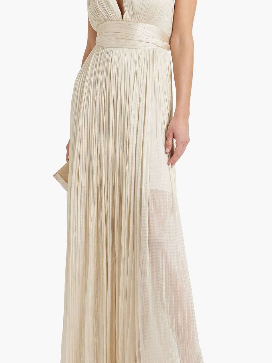 rayana plissé crochet-knit silk gown