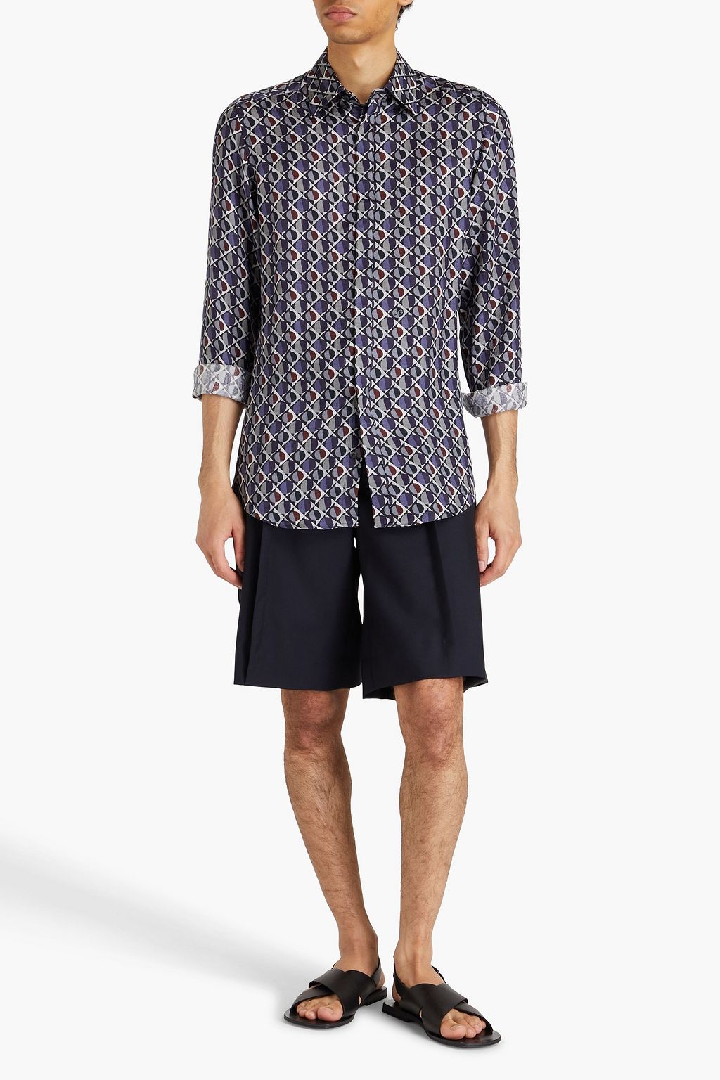 DOLCE&GABBANA シルクジャカード シャツ プリント入り