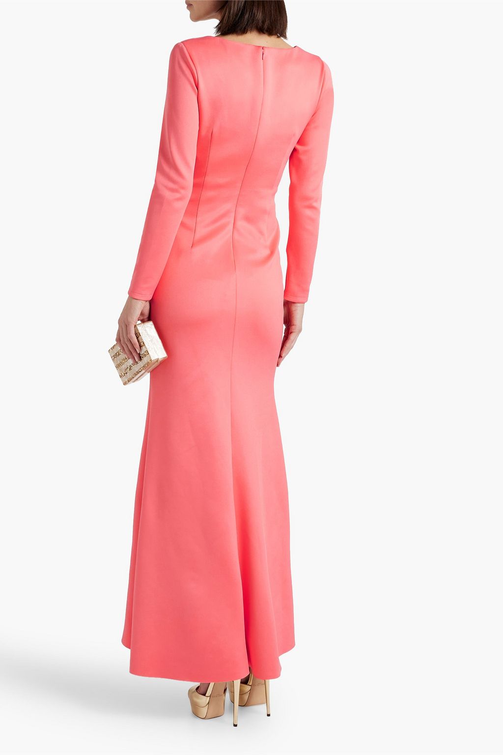 BADGLEY MISCHKA فستان سهرة مصنوع من قماش سكوبا بتصميم درابيه