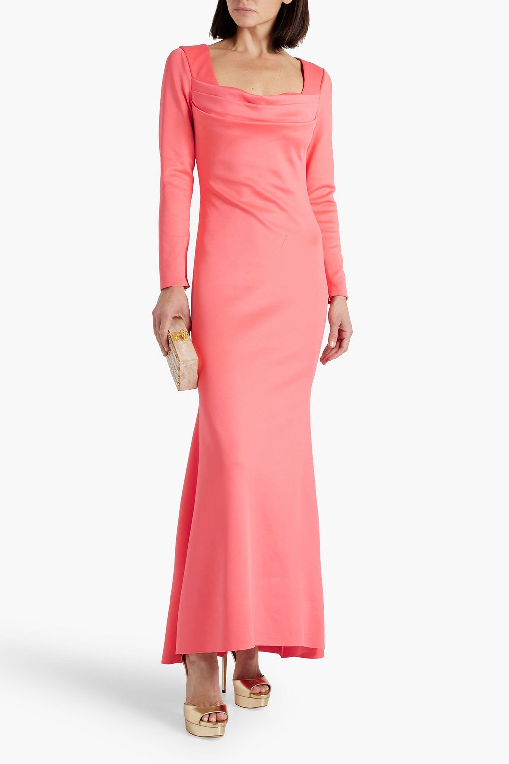 BADGLEY MISCHKA فستان سهرة مصنوع من قماش سكوبا بتصميم درابيه