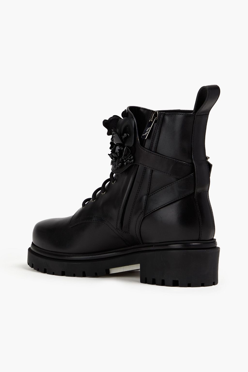 RENE' CAOVILLA Crystal-embellished leather combat boots