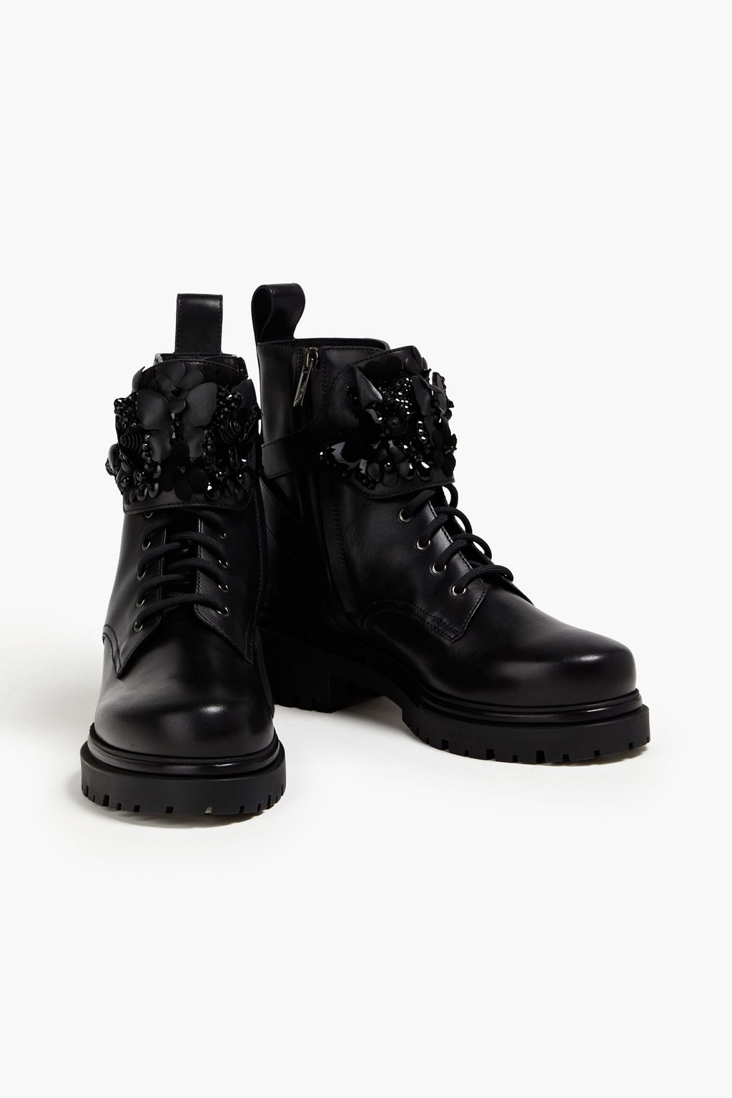 RENE' CAOVILLA Crystal-embellished leather combat boots