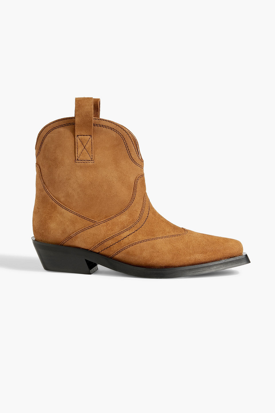 Ganni Suede Western Boots In Tan
