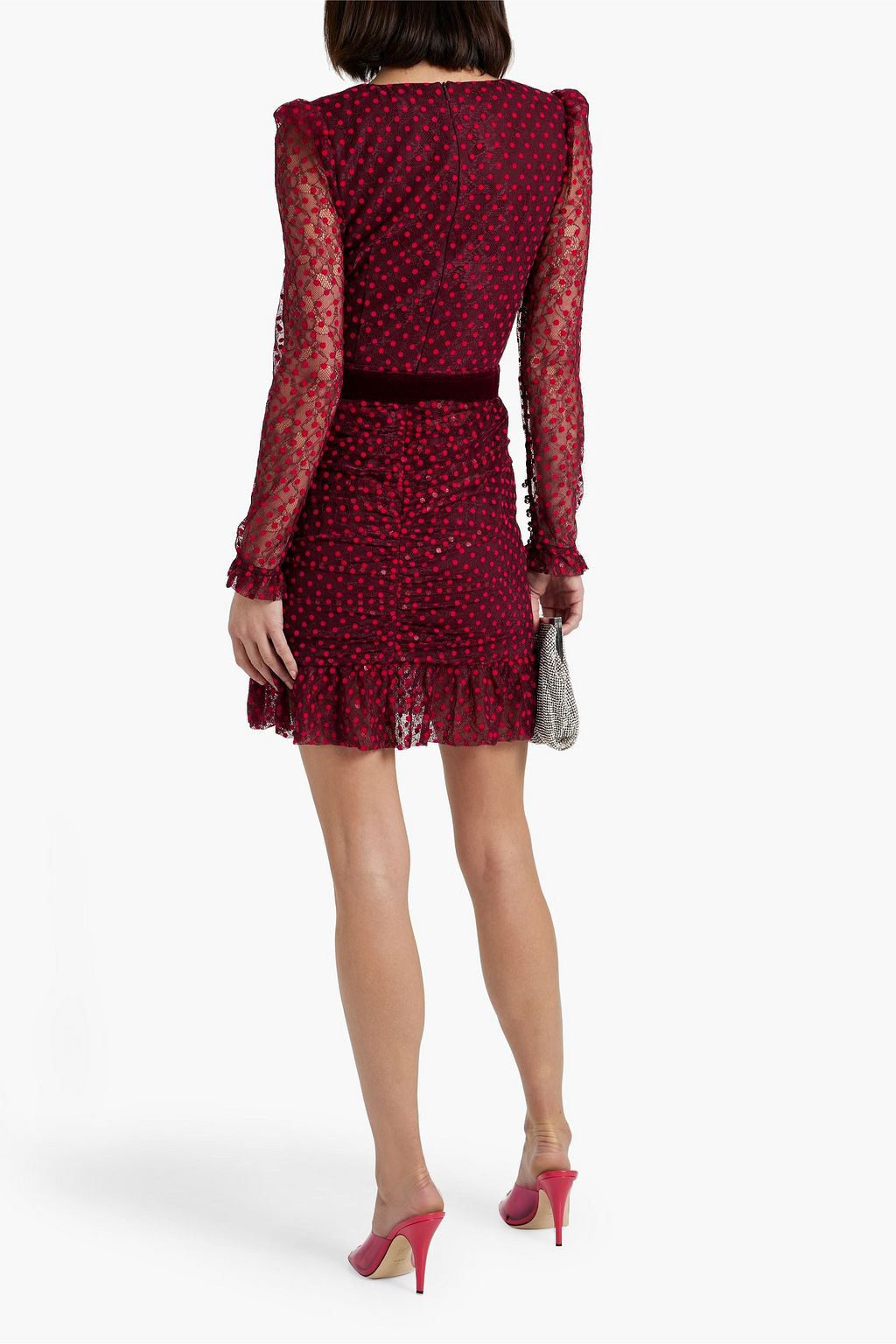 REBECCA VALLANCE Midnight Kiss belted flocked lace mini dress