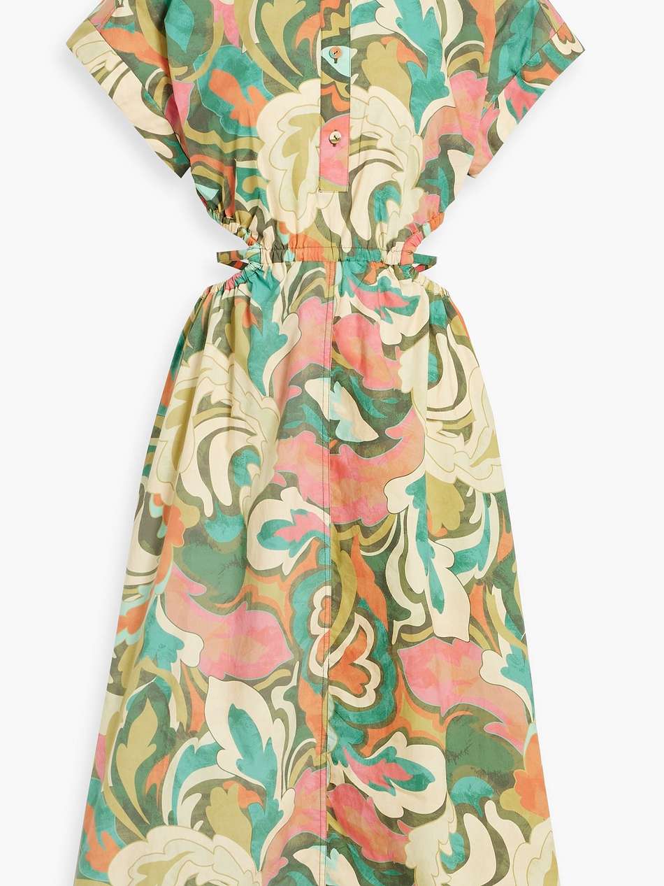 suspicious minds cutout printed cotton-poplin midi shirt dress