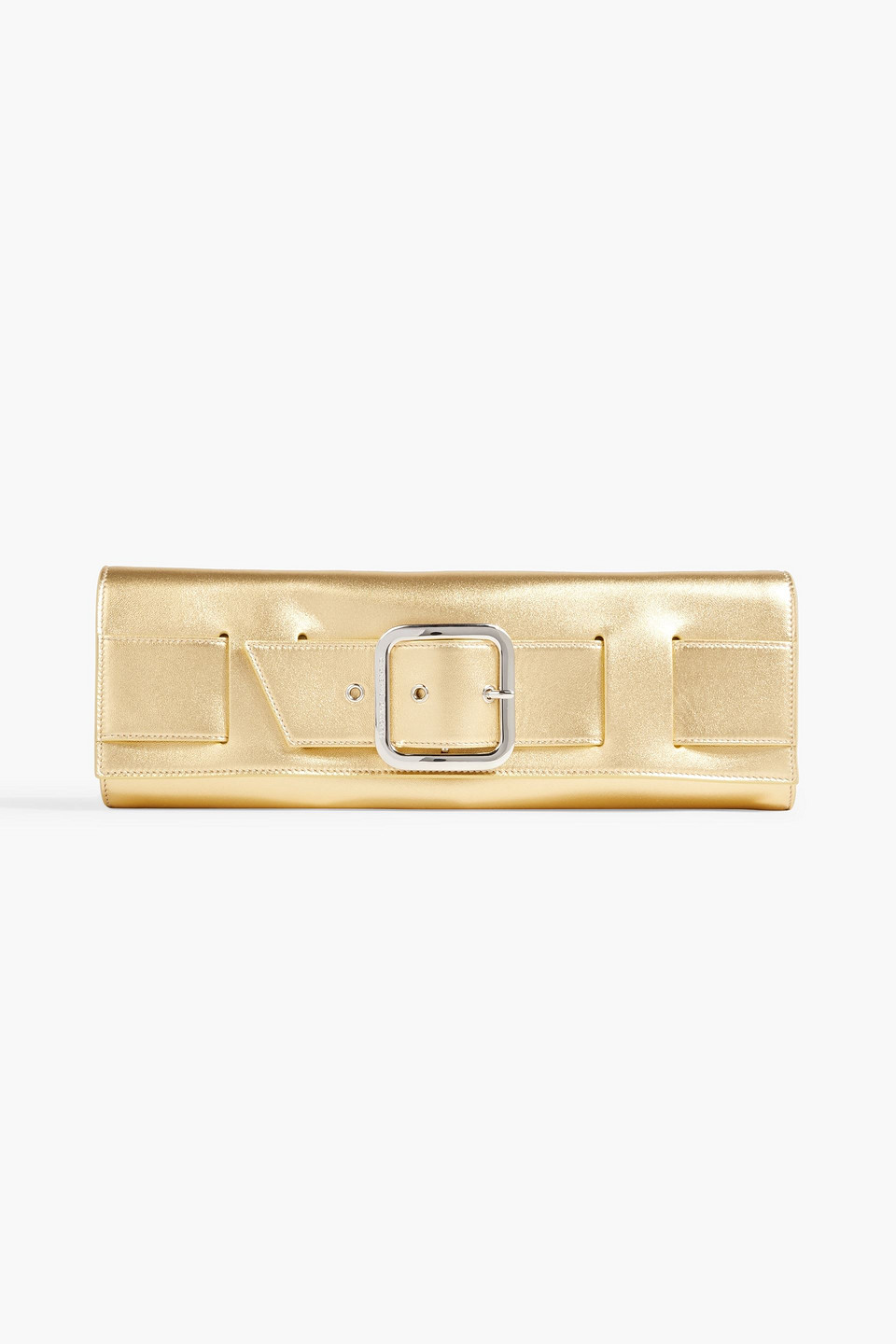 GIUSEPPE ZANOTTI BUCKLED METALLIC LEATHER CLUTCH,3074457345637349650