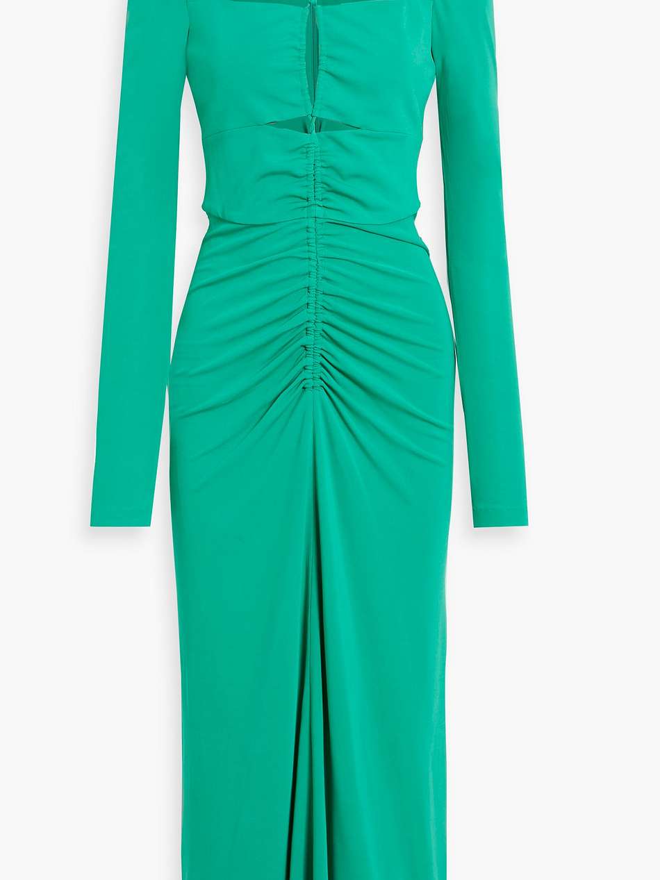 edie cutout ruched jersey midi dress