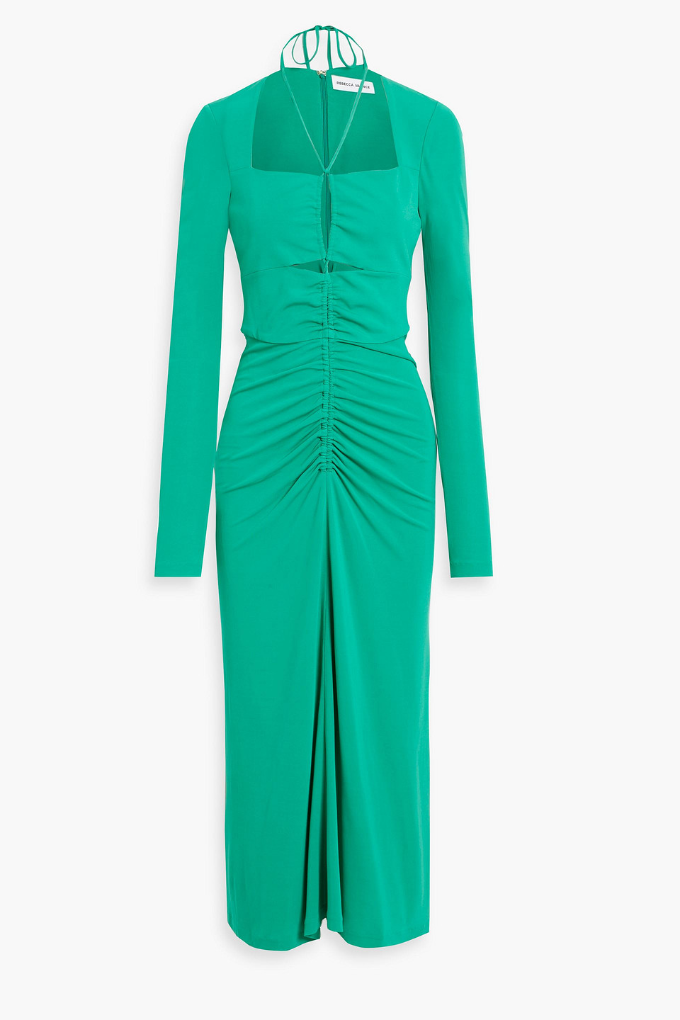 Shop Rebecca Vallance Edie Cutout Ruched Jersey Midi Dress In Jade