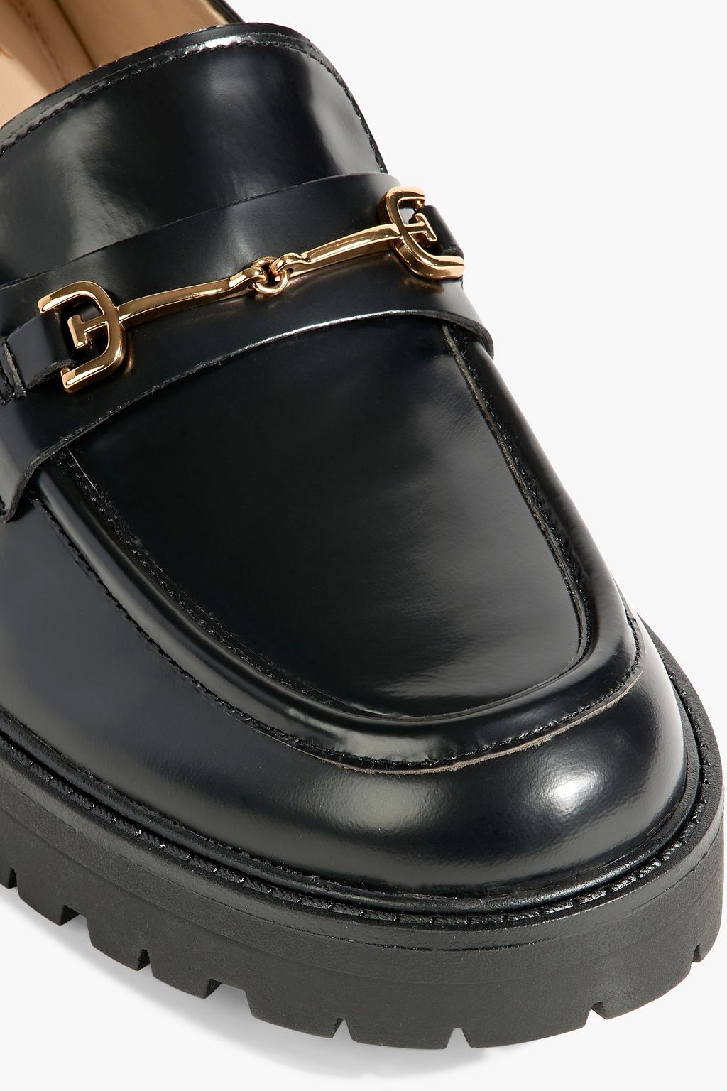 SAM EDELMAN Tully embellished glossed-leather platform loafers