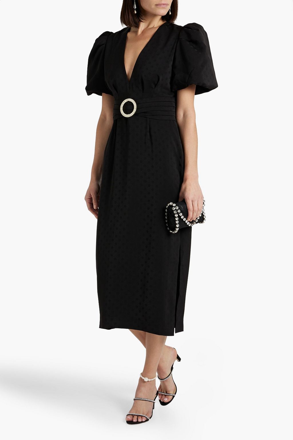 REBECCA VALLANCE Golightly embellished polka-dot satin-jacquard midi dress