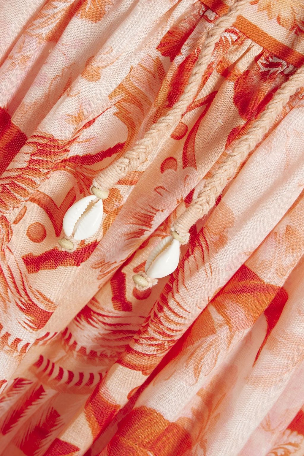 ZIMMERMANN Belted printed linen midi skirt