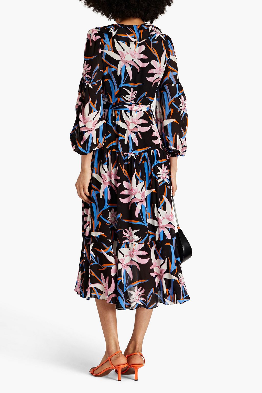 DIANE VON FURSTENBERG فستان متوسط الطول «جاكسون» من حرير صيني مزين بكشاكش وطبعات