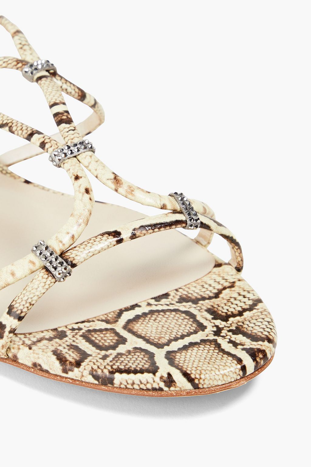 RENE' CAOVILLA Clippy crystal-embellished snakeskin slingback sandals