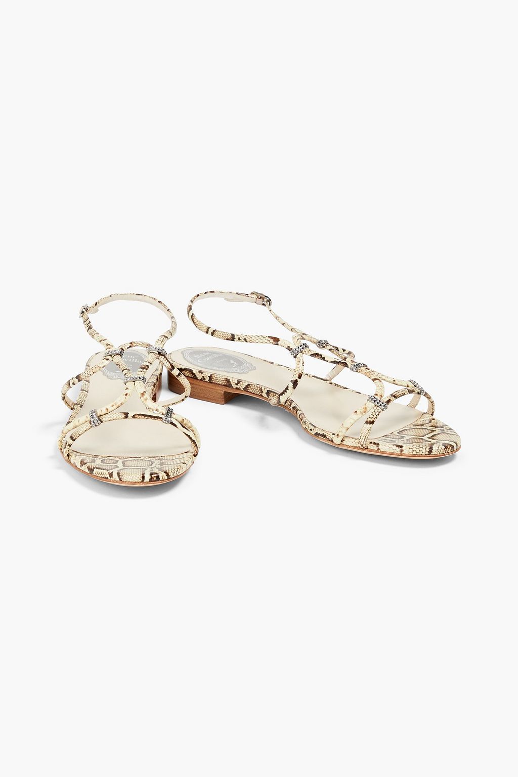 RENE' CAOVILLA Clippy crystal-embellished snakeskin slingback sandals