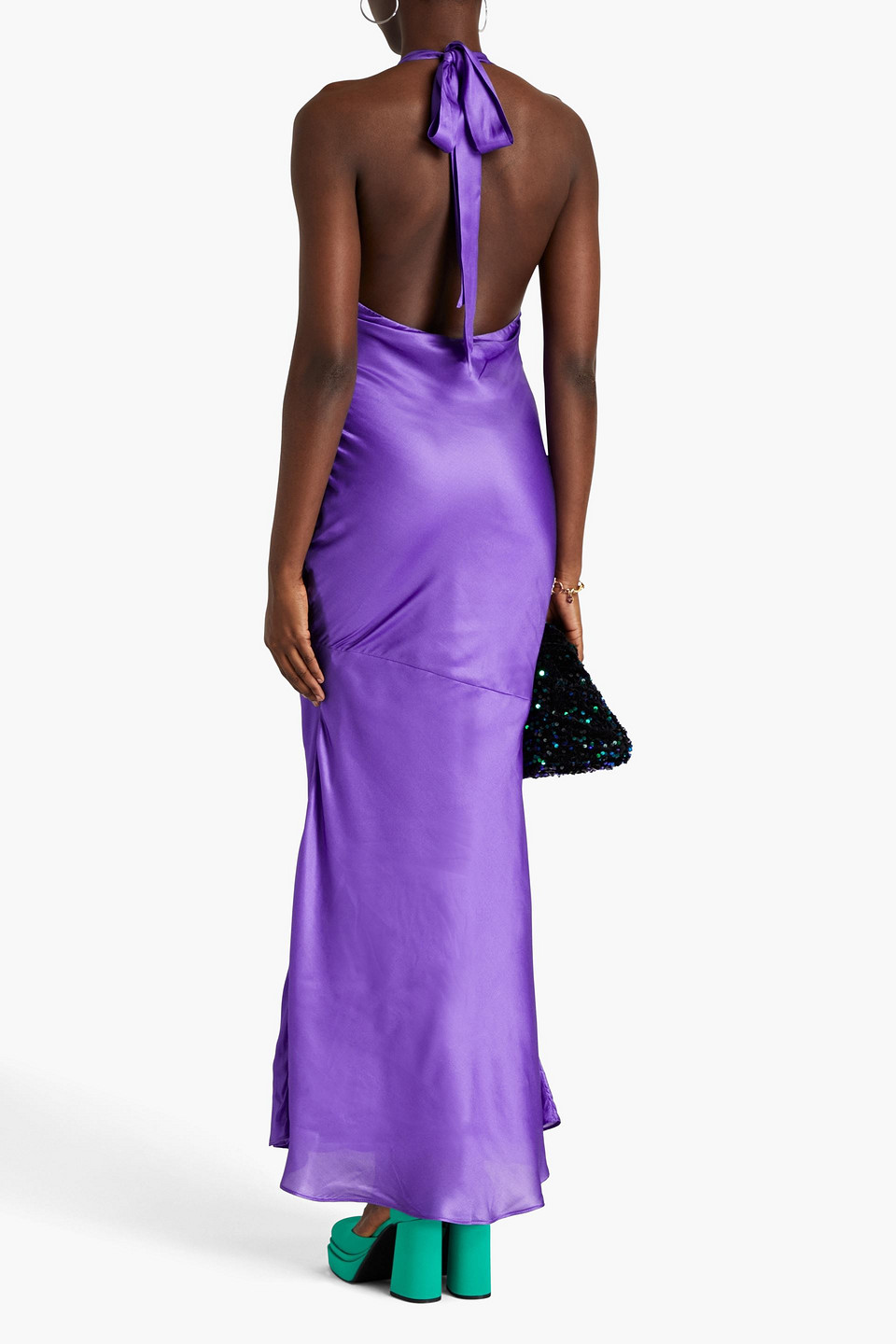 OLIVIA RUBIN COLLEEN OPEN-BACK SATIN-CREPE HALTERNECK MAXI DRESS