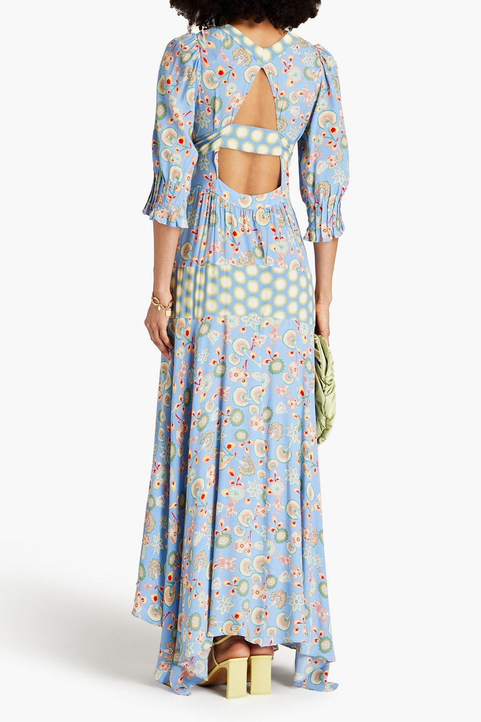 Diane Von Furstenberg Gaines Belted Printed Crepe De Chine Maxi Dress In Light Blue