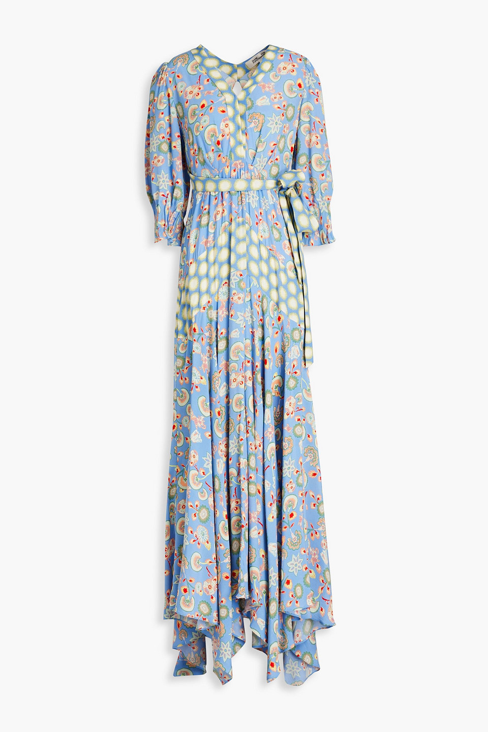 Diane Von Furstenberg Gaines Belted Printed Crepe De Chine Maxi Dress In Light Blue