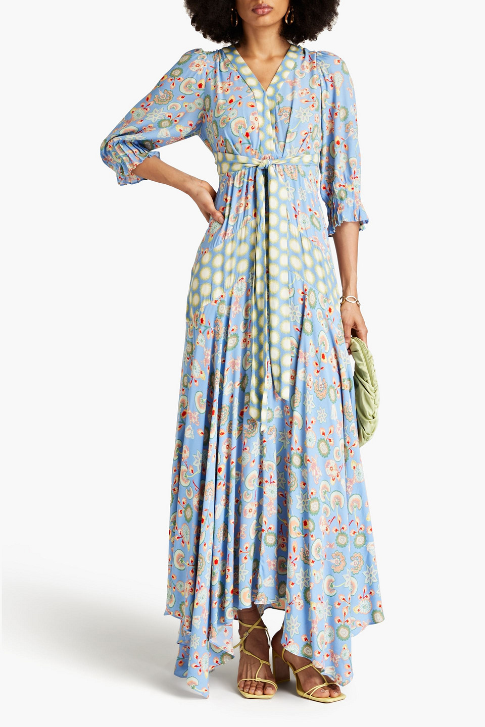 Diane Von Furstenberg Gaines Belted Printed Crepe De Chine Maxi Dress In Light Blue