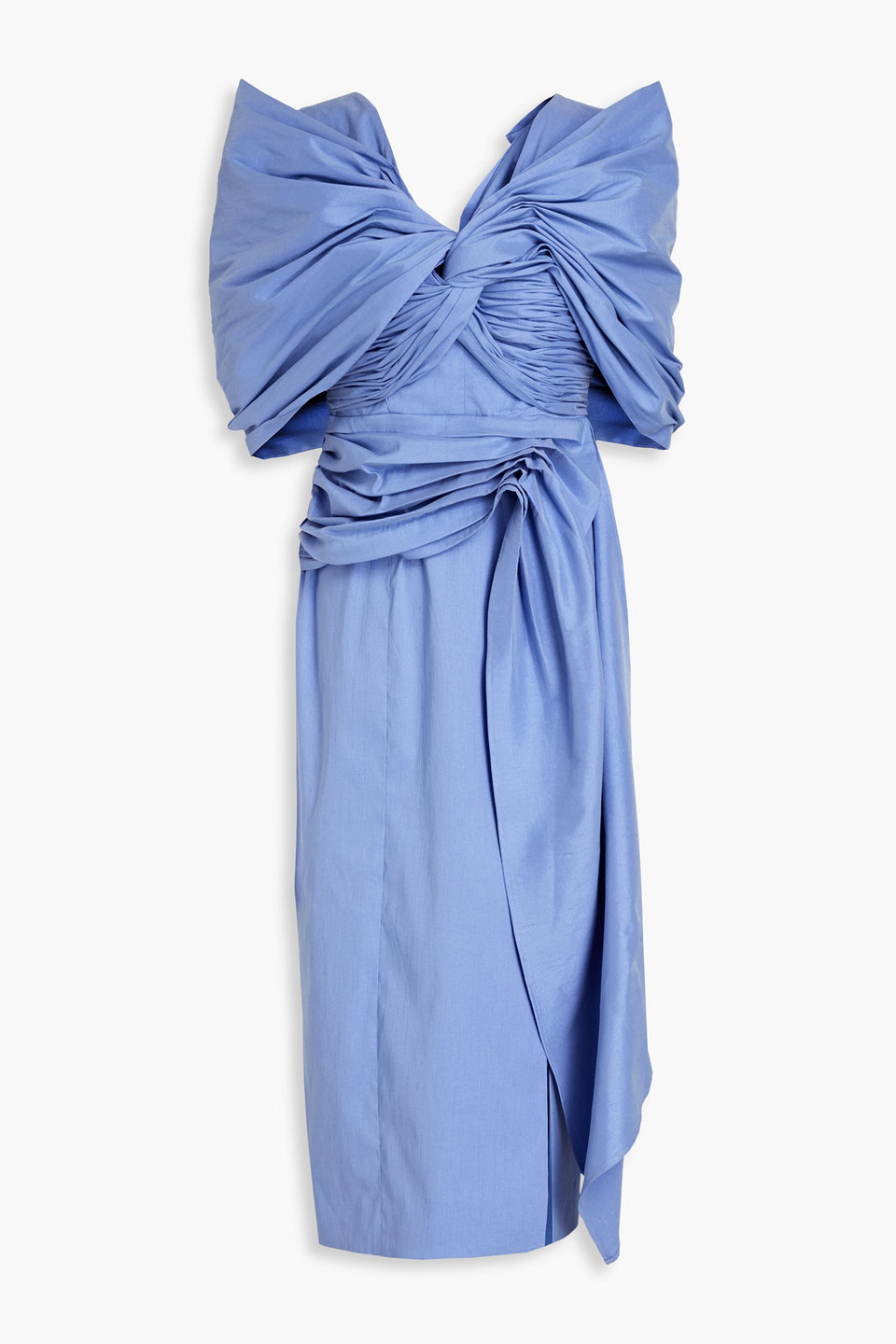 Rachel Gilbert - Riccardo ruched shantung midi dress - Blue - 0