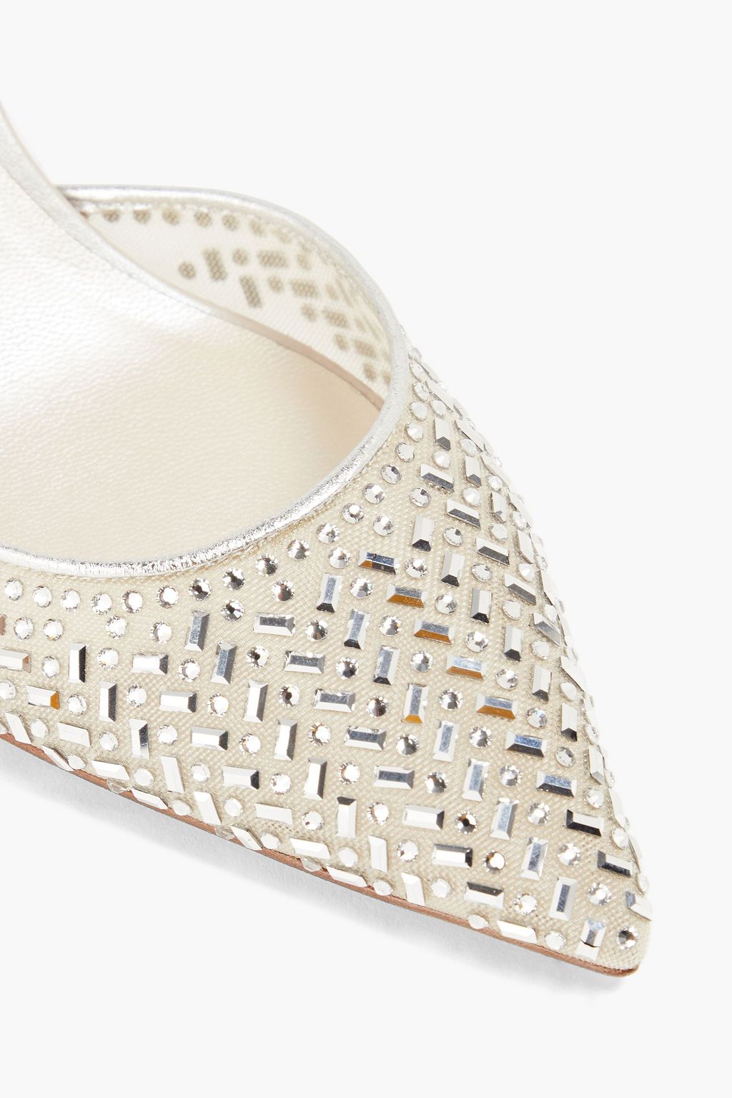 RENE' CAOVILLA Nia mesh and lizard-effect leather slingback pumps
