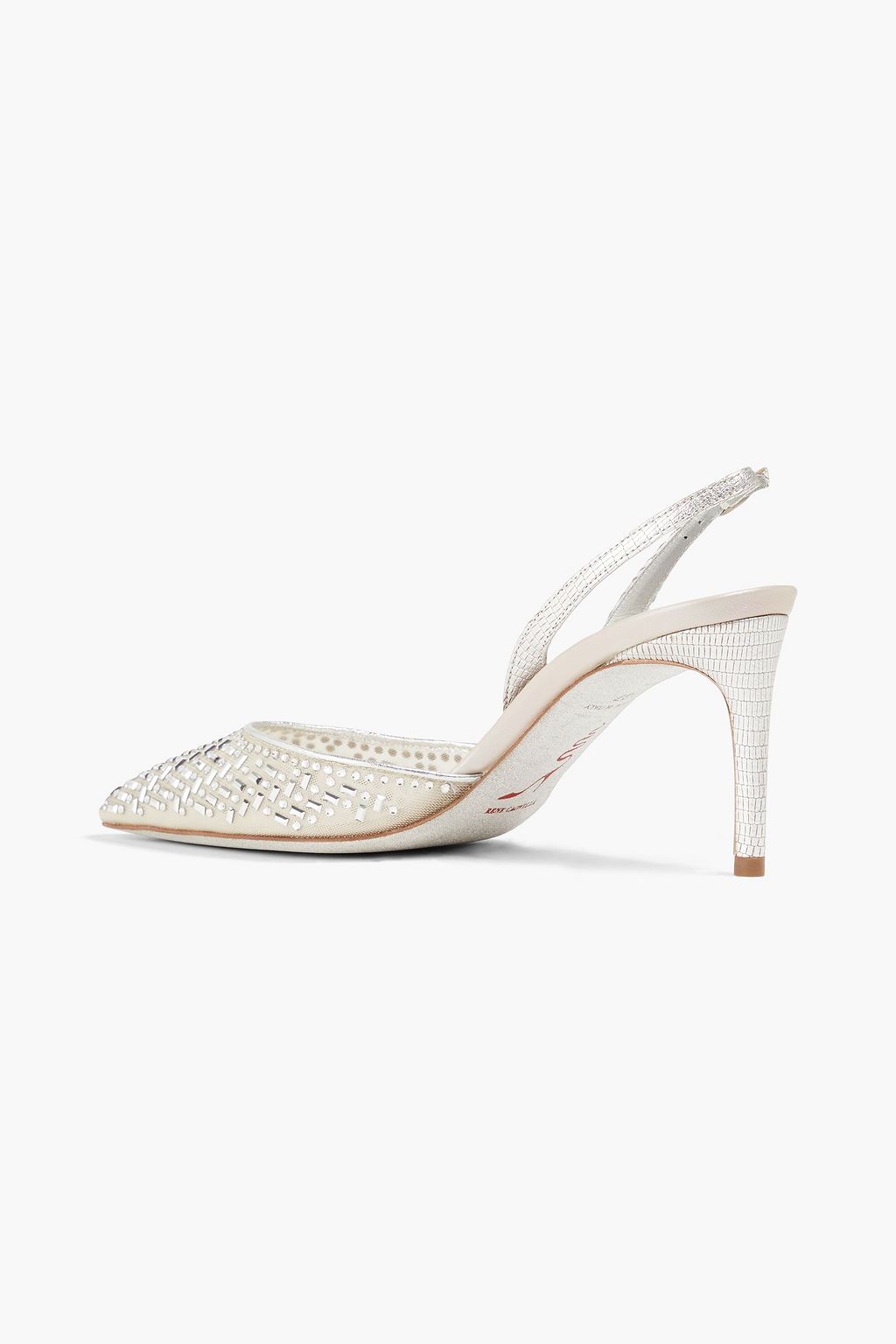 RENE' CAOVILLA Nia mesh and lizard-effect leather slingback pumps