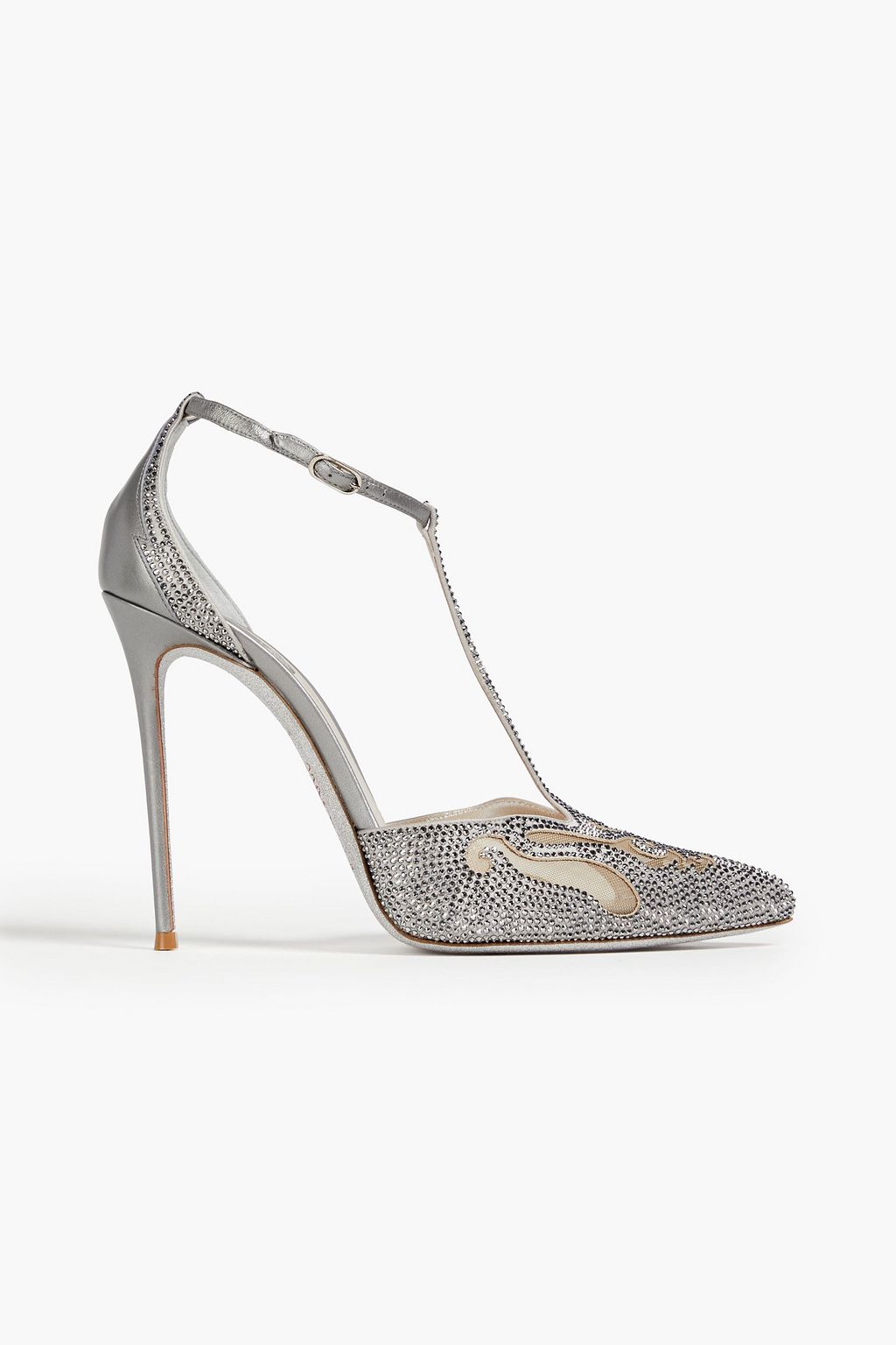 RENE' CAOVILLA Crystal-embellished metallic leather and tulle pumps ...